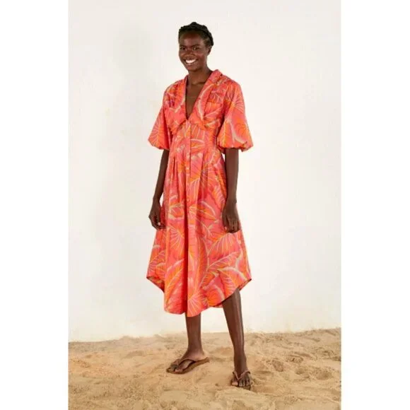 FARM RIO Bright Forest Midi Dress ~ Botanical Print Small S NWT